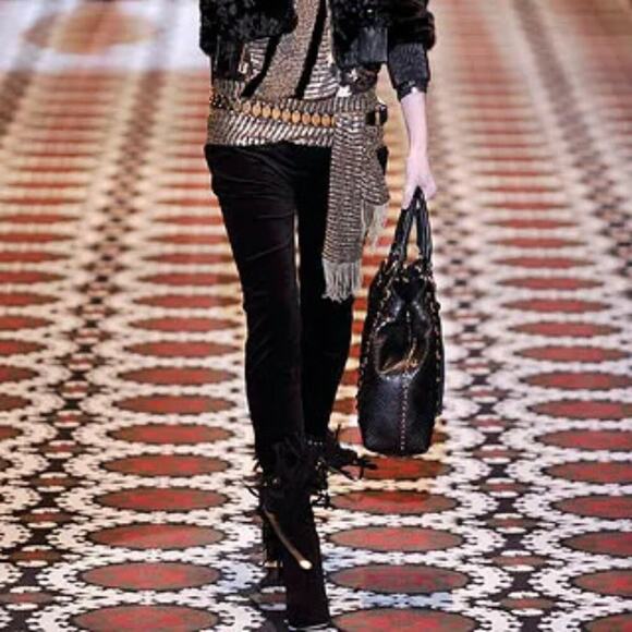 Gucci Babouska Hysteria Fall 2008 Tote Snakeskin Fringe Large Black Gold Y2K - Picture 3 of 16